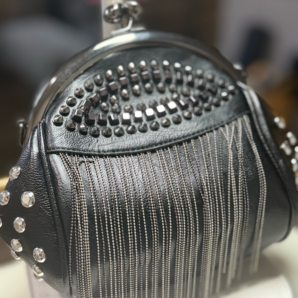 Black Studded Chain Fringe Bag